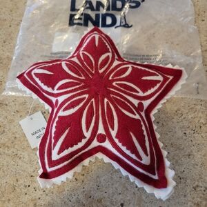 Lands' End Festive Red and White Felt Star Ornament/Pillow